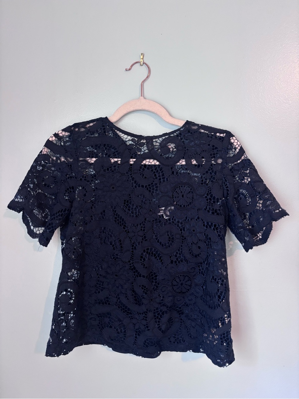 Nanette Lepore Navy Crochet Lace Short Sleeve Blouse